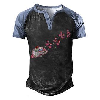 Flamingo Camper Christmas Santa Men's Henley Shirt Raglan Sleeve 3D Print T-shirt - Thegiftio UK