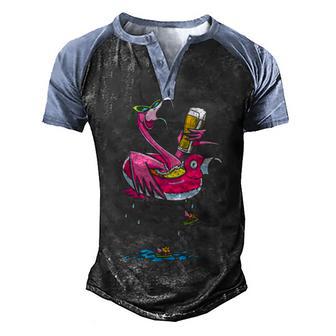 Flamingo Drinking Beer Summer Gift 1 Men's Henley Shirt Raglan Sleeve 3D Print T-shirt - Thegiftio UK