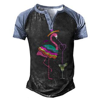 Flamingo Drinking Margarita Mexican Poncho Cinco De Mayo Men's Henley Shirt Raglan Sleeve 3D Print T-shirt - Thegiftio UK