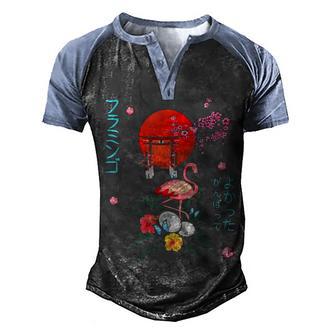 Flamingo Japanese Anime Otaku Pagoda Coconut & Sakura Tree Graphic Design Printed Casual Daily Basic Men's Henley Shirt Raglan Sleeve 3D Print T-shirt - Thegiftio UK
