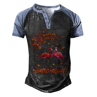 Flamingo Love Fall Men's Henley Shirt Raglan Sleeve 3D Print T-shirt - Thegiftio UK