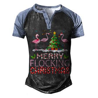 Flamingo Noel Hats Dancing On Snow Merry Flocking Christmas Men's Henley Shirt Raglan Sleeve 3D Print T-shirt - Thegiftio UK