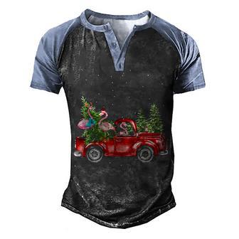 Flamingo Riding Red Truck Christmas Tree 1 Men's Henley Shirt Raglan Sleeve 3D Print T-shirt - Thegiftio UK