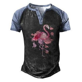 Flamingo Watercolor Art 2 Men's Henley Shirt Raglan Sleeve 3D Print T-shirt - Thegiftio UK