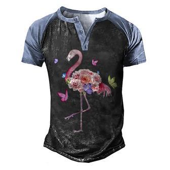 Flamingo With Flowers And Butterflies 1 Graphic Design Printed Casual Daily Basic Men's Henley Shirt Raglan Sleeve 3D Print T-shirt - Thegiftio UK