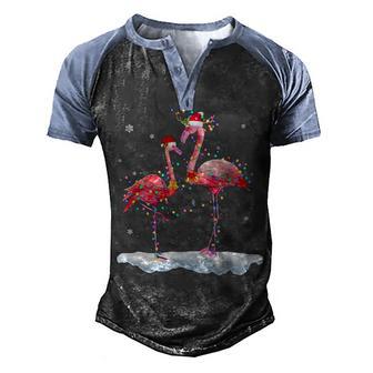Flamingos Christmas Light Santa Hat 2 Men's Henley Shirt Raglan Sleeve 3D Print T-shirt - Thegiftio UK