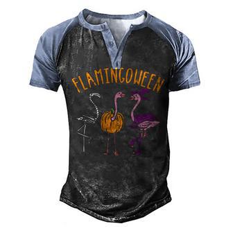 Flamingoween Pumpkin Skeleton Witch Flamingo Halloween Women Men's Henley Shirt Raglan Sleeve 3D Print T-shirt - Thegiftio UK