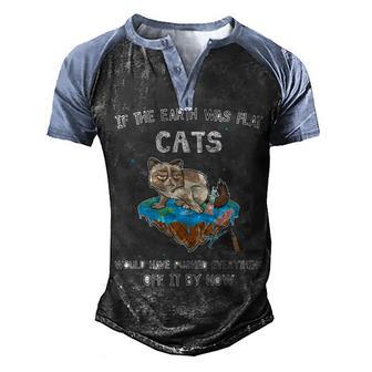 Flat Earth Cat Funny Kitten Universe Space Sci Fi Science Men's Henley Shirt Raglan Sleeve 3D Print T-shirt - Thegiftio UK