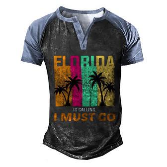 Florida Is Calling I Must Go Vintage Summer Beach Sun Graphic Design Printed Casual Daily Basic Men's Henley Shirt Raglan Sleeve 3D Print T-shirt - Thegiftio UK