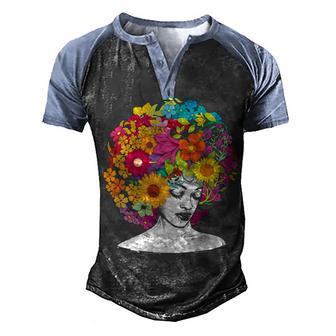 Flower Afro Women Black Queen African American Melanin Queen Men's Henley Shirt Raglan Sleeve 3D Print T-shirt - Thegiftio UK