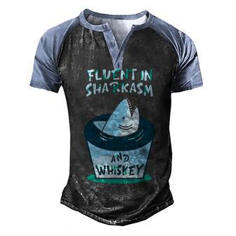 Fluent In Sharkasm And Whiskey Shark Lover Men's Henley Shirt Raglan Sleeve 3D Print T-shirt - Thegiftio UK