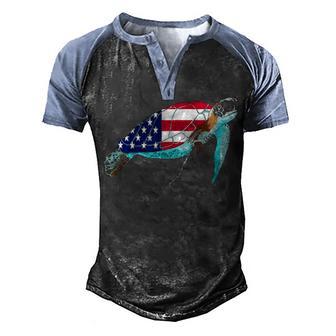 Fourth Of July Cool Patriotic Sea Turtle Men's Henley Shirt Raglan Sleeve 3D Print T-shirt - Thegiftio UK
