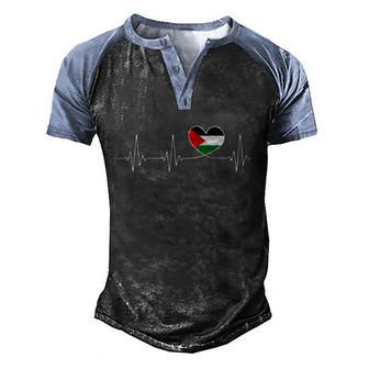 Free Palestine Heartbeat Flag Cute Gift Graphic Design Printed Casual Daily Basic Men's Henley Shirt Raglan Sleeve 3D Print T-shirt - Thegiftio UK