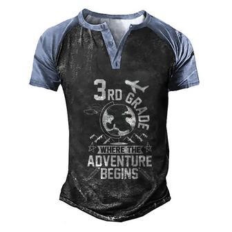 Funny 3Rd Grade Where The Adventure Begins Graphic Design Printed Casual Daily Basic Men's Henley Shirt Raglan Sleeve 3D Print T-shirt - Thegiftio UK