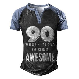 Funny 90 Whole Years Of Being Awesome Birthday Graphic Design Printed Casual Daily Basic Men's Henley Shirt Raglan Sleeve 3D Print T-shirt - Thegiftio UK