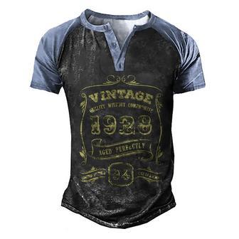 Funny 94Th Birthday Gift Gold Vintage 1928 Age Perfectly Essential Graphic Design Printed Casual Daily Basic Men's Henley Shirt Raglan Sleeve 3D Print T-shirt - Thegiftio UK