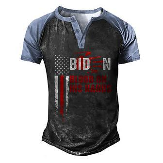 Funny Anti Biden Blood On His Hands Anti Joe Biden Bloody Handprint Usa Flag Men's Henley Shirt Raglan Sleeve 3D Print T-shirt - Monsterry