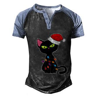 Funny Black Cat Christmas Lights Jolly Group Christmas Gift Men's Henley Shirt Raglan Sleeve 3D Print T-shirt - Thegiftio UK