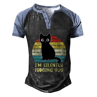 Funny Black Cat Im Silently Judging You Retro Vintage Men's Henley Shirt Raglan Sleeve 3D Print T-shirt - Thegiftio UK