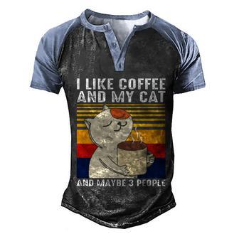 Funny Black Cat Lover Coffee Lover Slogan Kawaii Cat Men's Henley Shirt Raglan Sleeve 3D Print T-shirt - Thegiftio UK