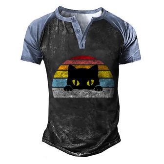 Funny Black Cat Peaking Vintage 1 Men's Henley Shirt Raglan Sleeve 3D Print T-shirt - Thegiftio UK