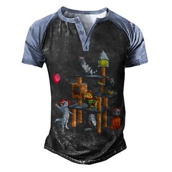 Funny Cat Horror Movies Cute Halloween For Cat Kitty Lovers V2 Men's Henley Shirt Raglan Sleeve 3D Print T-shirt - Thegiftio UK