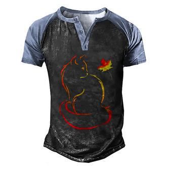 Funny Cat Leaf Fall Hello Autumn For Cute Kitten Graphic Design Printed Casual Daily Basic Men's Henley Shirt Raglan Sleeve 3D Print T-shirt - Thegiftio UK