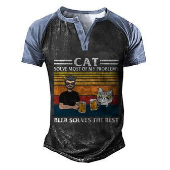 Funny Cat Lover Beer Lover Cat Quotes Beer Quotes Cat Dad Retro Cat Graphic Design Printed Casual Daily Basic Men's Henley Shirt Raglan Sleeve 3D Print T-shirt - Thegiftio UK