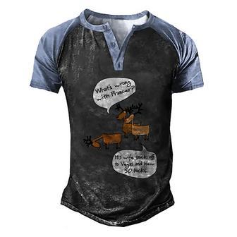 Funny Christmas Reindeer Wife Snuck Off To Vegas And Blew 50 Bucks Graphic Design Printed Casual Daily Basic Men's Henley Shirt Raglan Sleeve 3D Print T-shirt - Thegiftio UK
