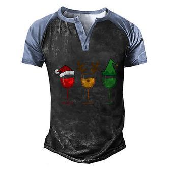 Funny Christmas Wine Glasses With Hat Xmas Graphic Design Printed Casual Daily Basic Men's Henley Shirt Raglan Sleeve 3D Print T-shirt - Thegiftio UK