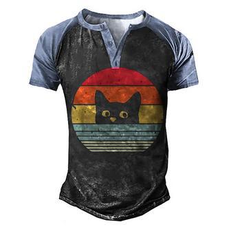 Funny Cute Cat Face Vintage Gift T Men's Henley Shirt Raglan Sleeve 3D Print T-shirt - Thegiftio UK