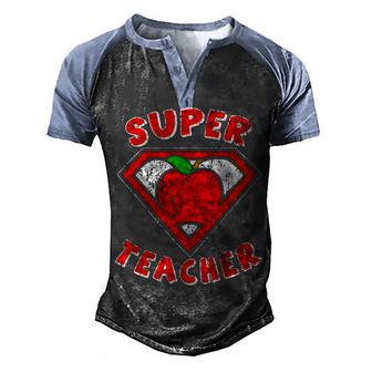 Funny Cute Distressed Super Teacher Superhero Apple Men's Henley Shirt Raglan Sleeve 3D Print T-shirt - Thegiftio UK