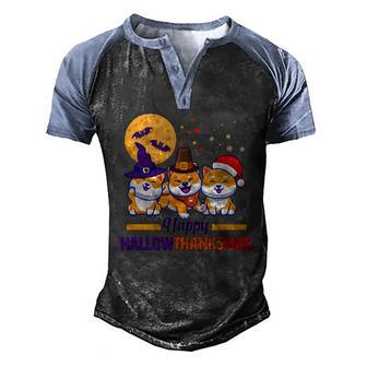 Funny Cute Happy Hallowthanksmas Shiba Inu Dogs Graphic Design Printed Casual Daily Basic Men's Henley Shirt Raglan Sleeve 3D Print T-shirt - Thegiftio UK