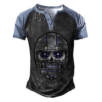 Funny Dallas Football Halloween Skull Men's Henley Shirt Raglan Sleeve 3D Print T-shirt - Thegiftio UK