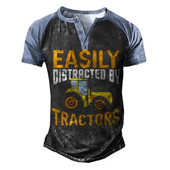 Funny Easily Distracted By Tractors Gift Cool Farm Farming Men's Henley Shirt Raglan Sleeve 3D Print T-shirt - Thegiftio UK