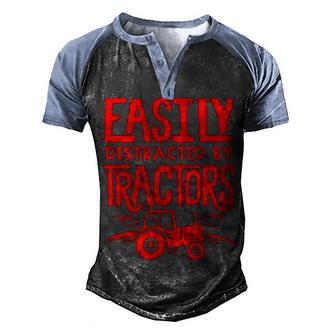 Funny Easily Distracted By Tractors Gift Cool Farm Farming S Men's Henley Shirt Raglan Sleeve 3D Print T-shirt - Thegiftio UK