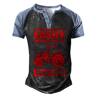 Funny Easily Distracted By Tractors Gift Cool Farm Farming V2 Men's Henley Shirt Raglan Sleeve 3D Print T-shirt - Thegiftio UK