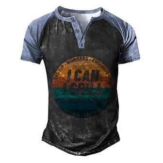 Funny Fathers Day Grilling For Dad Retro I Can I Grill Gift Graphic Design Printed Casual Daily Basic Men's Henley Shirt Raglan Sleeve 3D Print T-shirt - Thegiftio UK