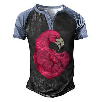 Funny Flamingo Bodybuilder Muscle Fitness Men's Henley Shirt Raglan Sleeve 3D Print T-shirt - Thegiftio UK