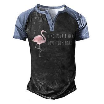 Funny Flamingo Your Flock Love Them Hard Gift Men's Henley Shirt Raglan Sleeve 3D Print T-shirt - Thegiftio UK
