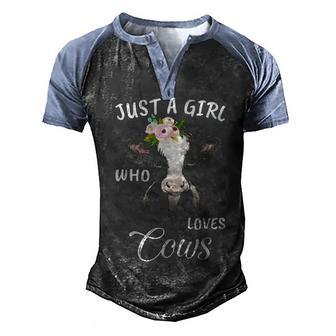 Funny Gift Watercolor Just A Girl Who Loves Cows Graphic Design Printed Casual Daily Basic Men's Henley Shirt Raglan Sleeve 3D Print T-shirt - Thegiftio UK