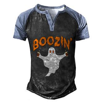 Funny Halloween Boozin Ghost With Beer Graphic Design Printed Casual Daily Basic Men's Henley Shirt Raglan Sleeve 3D Print T-shirt - Thegiftio UK