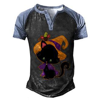 Funny Halloween Cute Cat And Mouse Halloween Witch Graphic Design Printed Casual Daily Basic V2 Men's Henley Shirt Raglan Sleeve 3D Print T-shirt - Thegiftio UK