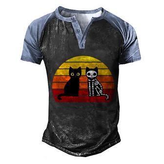 Funny Halloween Cute Halloween Black Cat Sunset Skeleton Men's Henley Shirt Raglan Sleeve 3D Print T-shirt - Thegiftio UK