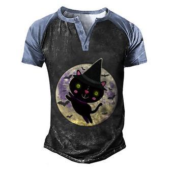 Funny Halloween Cute Halloween Cute Halloween Cat Moon Graphic Design Printed Casual Daily Basic Men's Henley Shirt Raglan Sleeve 3D Print T-shirt - Thegiftio UK