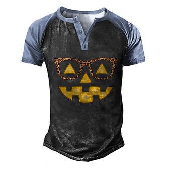 Funny Halloween Cute Halloween Cute Stylish Pumpkin Face With Glasses Men's Henley Shirt Raglan Sleeve 3D Print T-shirt - Thegiftio UK