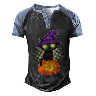Funny Halloween Cute Halloween Cute Witch Kitten With Pumpkin Graphic Design Printed Casual Daily Basic Men's Henley Shirt Raglan Sleeve 3D Print T-shirt - Thegiftio UK