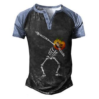 Funny Halloween Cute Halloween Dabbing Skeleton Pumpkin Face Halloween Men's Henley Shirt Raglan Sleeve 3D Print T-shirt - Thegiftio UK