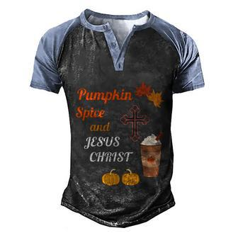 Funny Halloween Cute Pumpkin Spice And Jesus Christ Fall Design Graphic Design Printed Casual Daily Basic Men's Henley Shirt Raglan Sleeve 3D Print T-shirt - Thegiftio UK