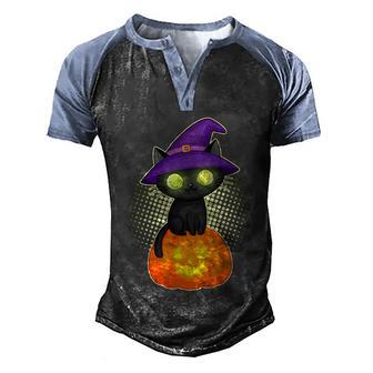 Funny Halloween Cute Witch Kitten With Pumpkin Graphic Design Printed Casual Daily Basic Men's Henley Shirt Raglan Sleeve 3D Print T-shirt - Thegiftio UK